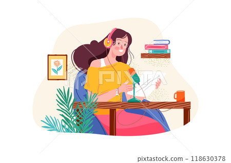 Woman reading podcast script 118630378