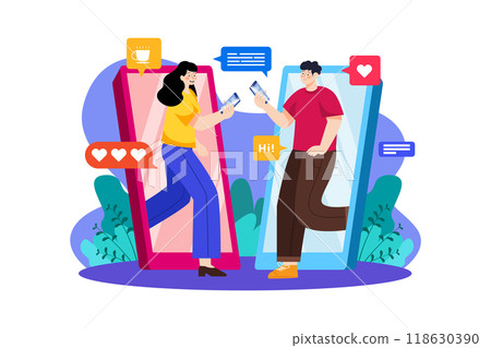 Girl and boy chatting on the app Girl and boy chatting on the app 118630390