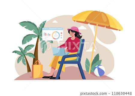 Girl working on vacation 118630448