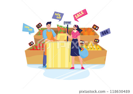 Girl doing payment at the checkout counter 118630489