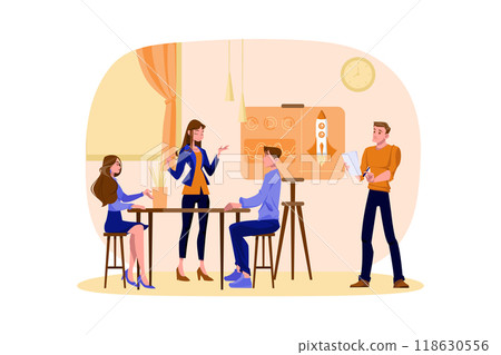 Startup Company Team Meeting In An Office 118630556