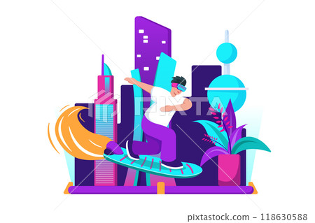 Hologram city in a virtual world. Experience Metaverse concept 118630588