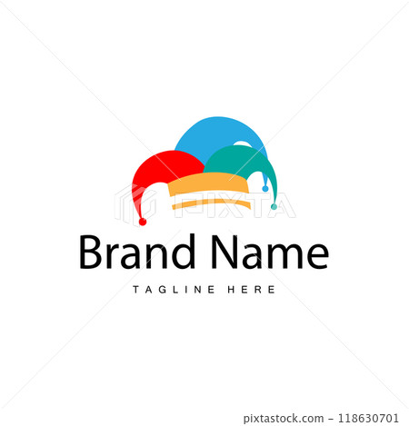 Simple colorful clown hat logo simple circus comedian equipment design template illustration 118630701