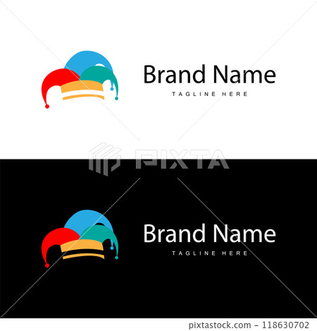 Simple colorful clown hat logo simple circus comedian equipment design template illustration 118630702