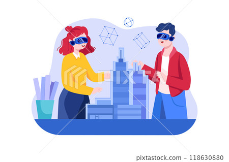 Virtual Reality Illustration concept. Flat illustration isolated on white background Virtual Reality Illustration concept. Flat illustration isolated on white background 118630880