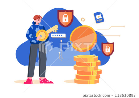 Digital World NFT Illustration concept. Flat illustration isolated on white background 118630892