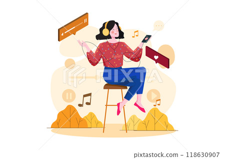 Podcast Audio Illustration concept. Flat illustration isolated on white background Podcast Audio Illustration concept. Flat illustration isolated on white background 118630907