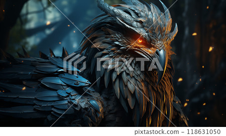 This stunning dragon displays its mighty wings and flowing tail as it glides effortlessly Every movement of dragon, from its wings to its tail, captures essence of a mythical dragon in all its glory. 118631050