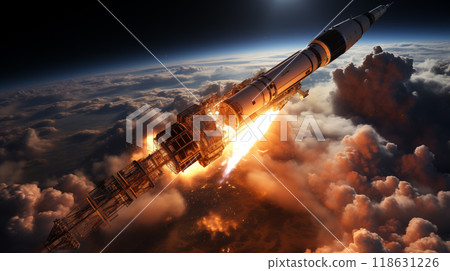 In earth's orbit, space satellite flies with incredible precision. The space satellite continues its journey around the planet, collecting crucial data and exploring the vastness of space. 118631226