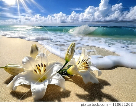 Lilies and the sun on the shore Lilies and the sun on the shore 118631268