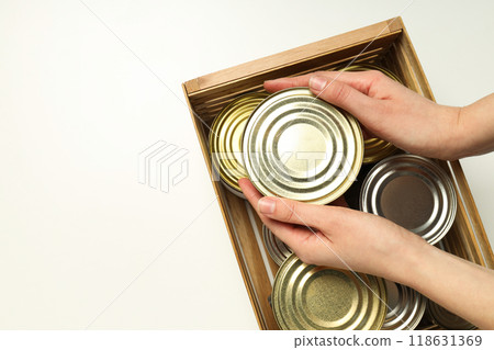 Cans with food, on a white background. Cans with food, on a white background. 118631369