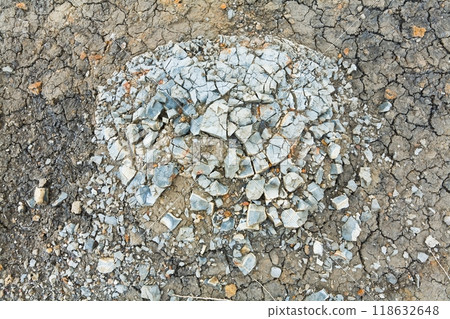 Texture cracked clay ground. Dry land in the desert without water Texture cracked clay ground. Dry land in the desert without water 118632648