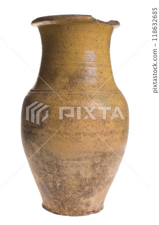 Antique clay jug, pot on a white background 118632685