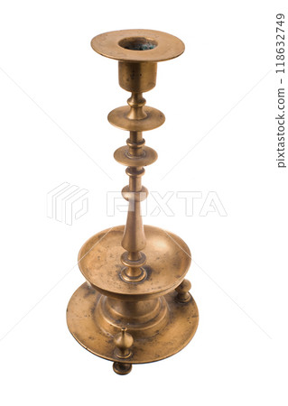 Antique metal candelabra for candles on a white background 118632749
