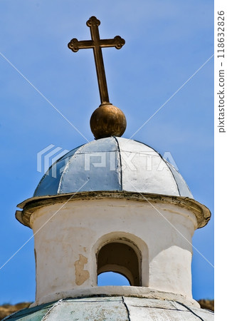 Beautiful white Russian Christian Orthodox Church. Religion 118632826