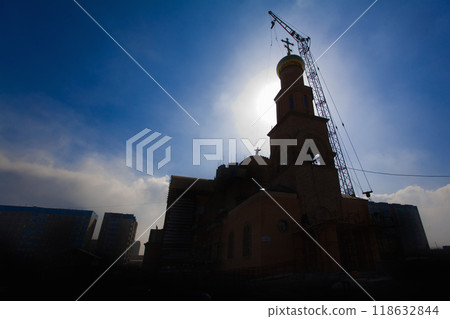 Beautiful white Russian Christian Orthodox Church. Religion 118632844