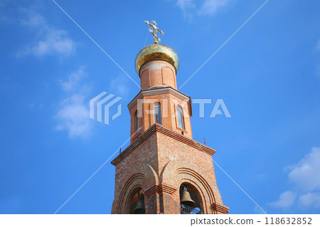 Beautiful white Russian Christian Orthodox Church. Religion 118632852