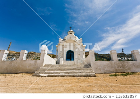 Beautiful white Russian Christian Orthodox Church. Religion 118632857