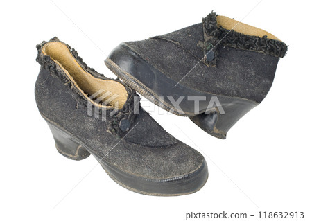Old vintage traditional woman's shoes isolated with clipping path. 118632913