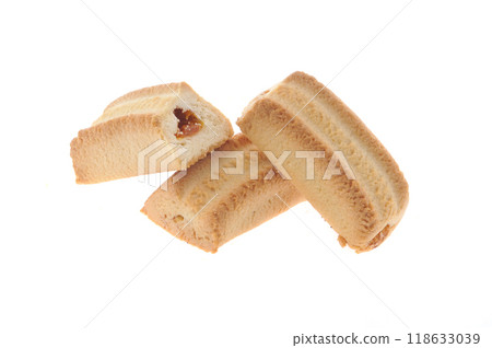 Tasty cookie and cakes isolated on white background 118633039