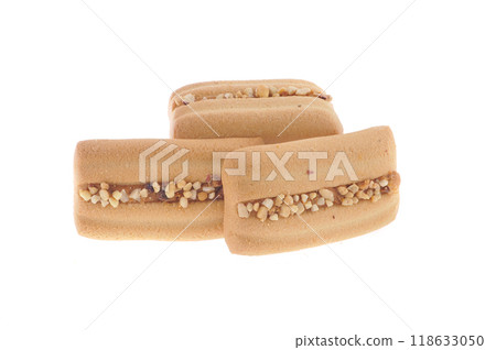Tasty cookie and cakes isolated on white background Tasty cookie and cakes isolated on white background 118633050
