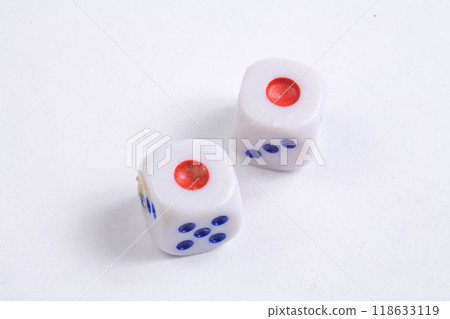 Two dice on a gaming table with space for text 118633119