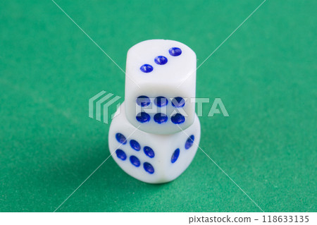 Two dice on a gaming table with space for text 118633135