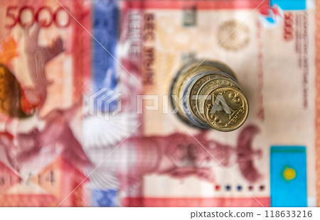 Thick wad of money cash on table Thick wad of money cash on table 118633216