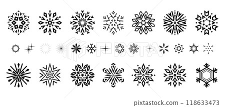 Snowflakes icon collection. Graphic modern black and white ornament. 118633473