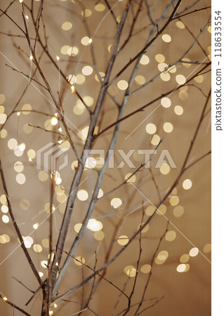 A tree with xmas lights on it A tree with xmas lights on it 118633554