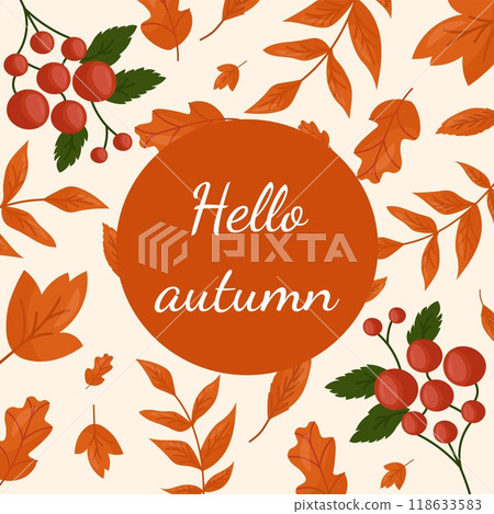 Illustration of hello autumn against the background of orange leaves. Illustration of hello autumn against the background of orange leaves. 118633583