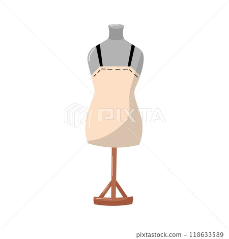 Tailor mannequin. Female figure. Showcase. Color illustration on white background. Tailor mannequin. Female figure. Showcase. Color illustration on white background. 118633589
