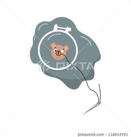 Illustration of embroidery hoop and needle, trendy needlework, isolated colored clipart on white background Illustration of embroidery hoop and needle, trendy needlework, isolated colored clipart on white background 118633591