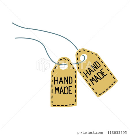 Two tags on a string with the inscription hand made 118633595