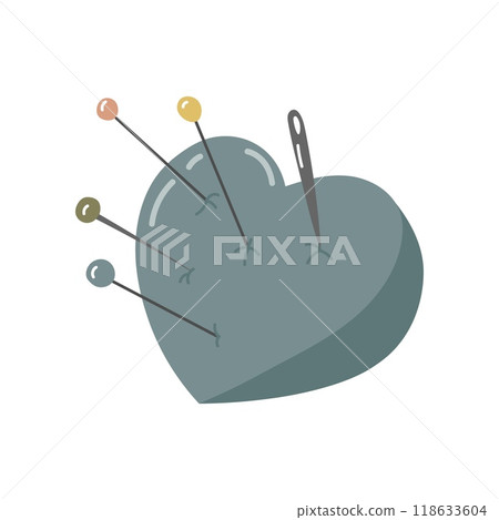 Soft pincushion for storing pins and needles on an isolated background. Pin cushion. Sewing tool. Vector illustration. Soft pincushion for storing pins and needles on an isolated background. Pin cushion. Sewing tool. Vector illustration. 118633604