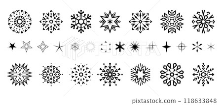 Snowflakes icon collection. Graphic modern black and white ornament. 118633848