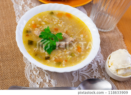 Traditional Russian soup Rassolnik 118633909