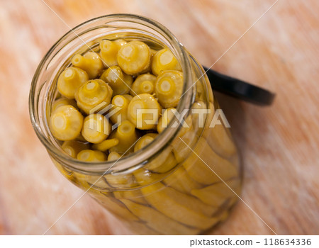 Homemade organic marinated pickled okra Homemade organic marinated pickled okra 118634336