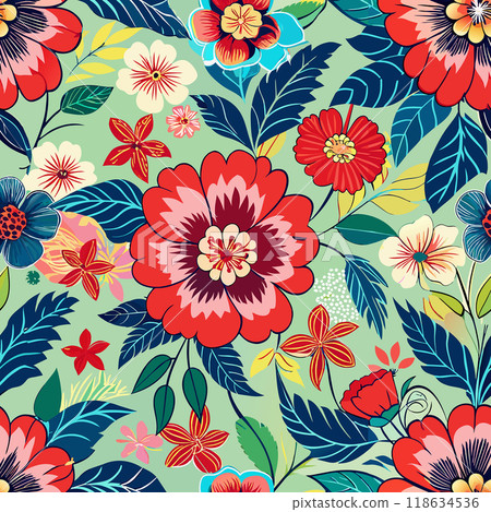 vintage style seamless pattern with flowers 118634536