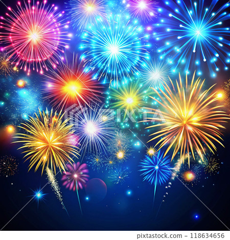 colorful fireworks on the night sky colorful fireworks on the night sky 118634656