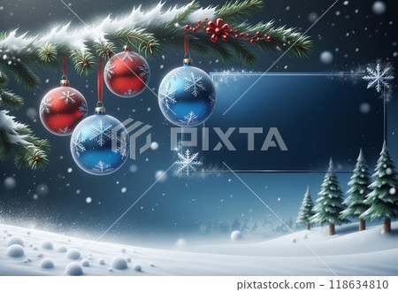 New Year greeting card with New Year balls New Year greeting card with New Year balls 118634810