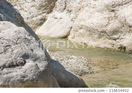 Harmankaya Canyon, Bilecik, Turkey. Harmankaya Canyon is located in Harmankaya Nature Park. Magnificent natural scenery, hills and rocks in which the canyon is located. 118634932