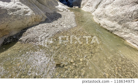 Harmankaya Canyon, Bilecik, Turkey. Harmankaya Canyon is located in Harmankaya Nature Park. Magnificent natural scenery, hills and rocks in which the canyon is located. 118634975