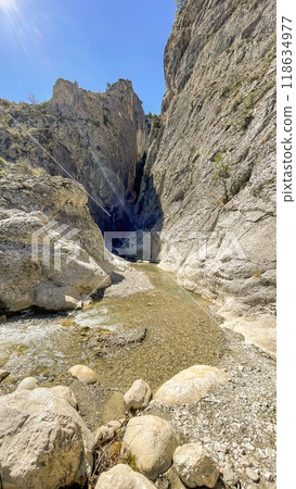 Harmankaya Canyon, Bilecik, Turkey. Harmankaya Canyon is located in Harmankaya Nature Park. Magnificent natural scenery, hills and rocks in which the canyon is located. 118634977