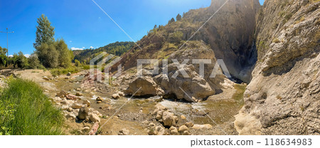 Harmankaya Canyon, Bilecik, Turkey. Harmankaya Canyon is located in Harmankaya Nature Park. Magnificent natural scenery, hills and rocks in which the canyon is located. 118634983