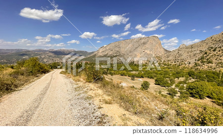 Harmankaya Canyon, Bilecik, Turkey. Harmankaya Canyon is located in Harmankaya Nature Park. Magnificent natural scenery, hills and rocks in which the canyon is located. 118634996