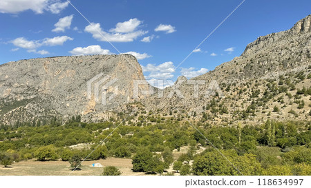 Harmankaya Canyon, Bilecik, Turkey. Harmankaya Canyon is located in Harmankaya Nature Park. Magnificent natural scenery, hills and rocks in which the canyon is located. 118634997