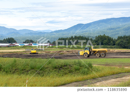Dump truck at infrastructure development site 118635890