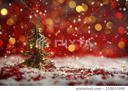 Christmas tree with toys on the background. Generative AI 118635990