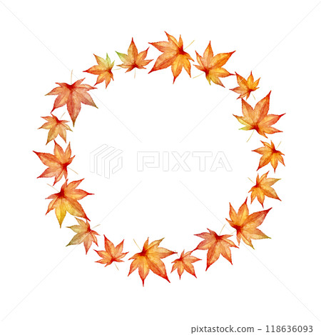 Autumn leaves, autumn frame, wreath, watercolor illustration 118636093